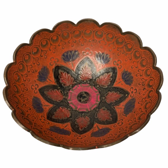 Vintage Other - VTG Mandala Brass Enamel Cloisonné Fotted Bowl